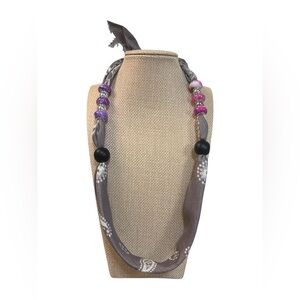 (#145) Chic Gray and Pink Beaded Necklace